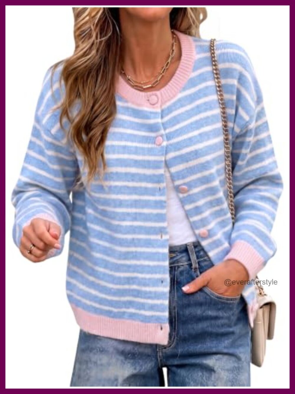 Women's Striped Button Down Cardigan Sweater Color Block Knitwear Relaxed Fit